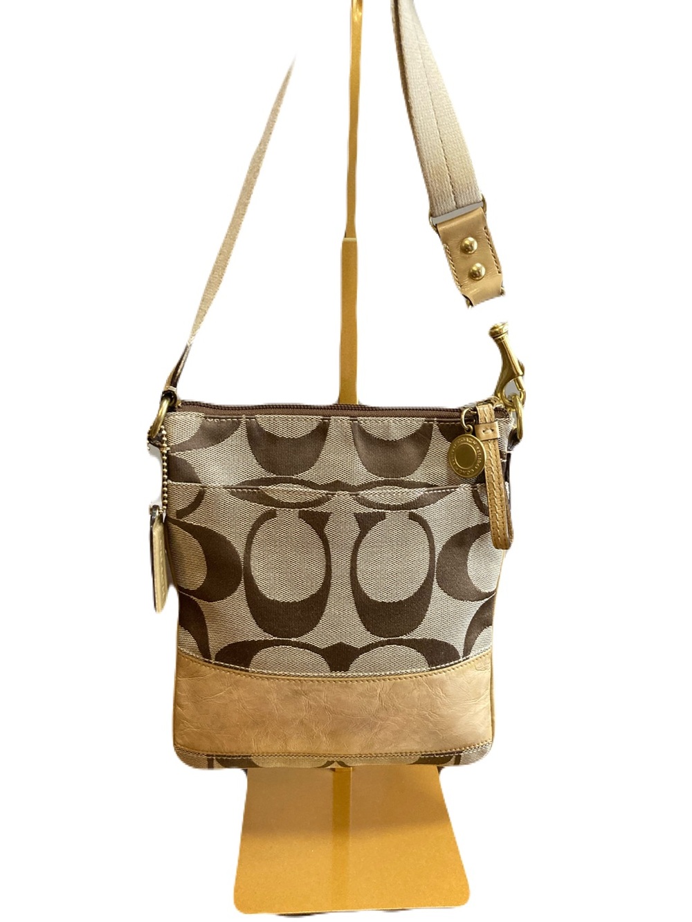 Coach Vintage Signature Jacquard Swing Pack Crossbody Bag-Yellow/Tan Tag Charm